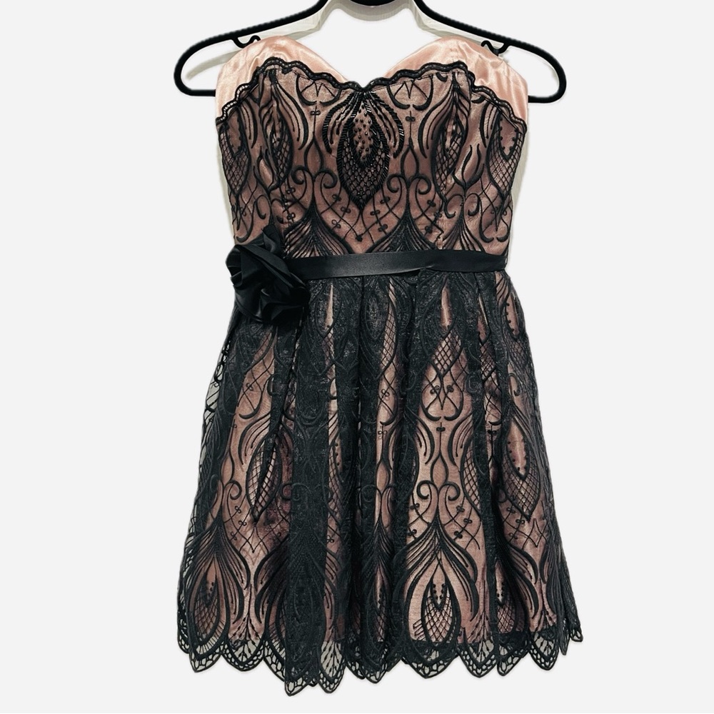 Sz. S-BEBE-Satin Dress with Lacey Overlay and Beads